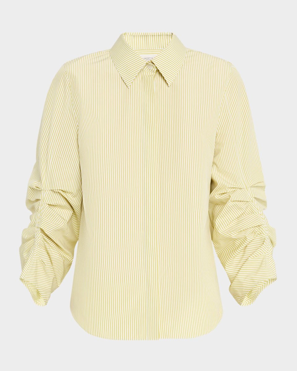 Ruched-Sleeve Button-Down Shirt